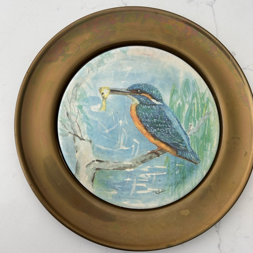 Vintage Berendsohn AG Limited Edition Blue Bird Plate W Brass Rim 9”